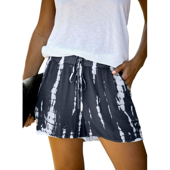 Dokotoo Womens Tie Dye Pants Comfy Drawstring Casual Elastic Waist Pocketed Shorts Size Medium US 8-10