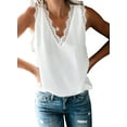 Dokotoo Womens White Tank Tops Flowy Lace Trim Shirts Summer Tops V Neck Tank Tops Summer Casual