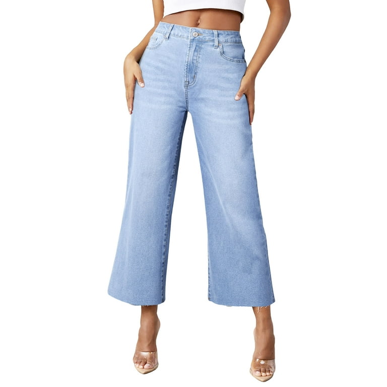 Dokotoo Womens High Waist Stylish Stretch Ankle Wide Leg