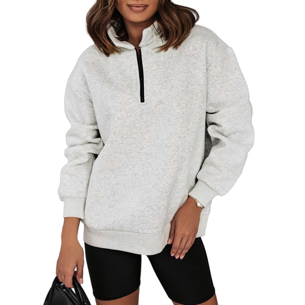 Dokotoo Womens Zip Sweatshirts Long Sleeves Collar Drop Shoulder Casual