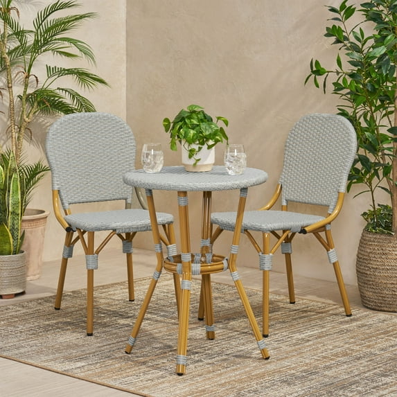 Dola Aluminum Outdoor French Bistro Set, Gray and Bamboo Finish