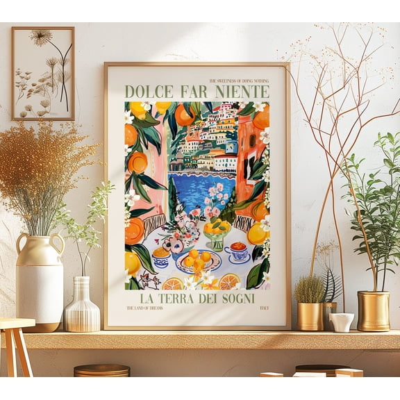 Dolce Far Niente Poster: Italy Positano Vista, Colorful Kitchen Art, Unframed Poster Size 12x18