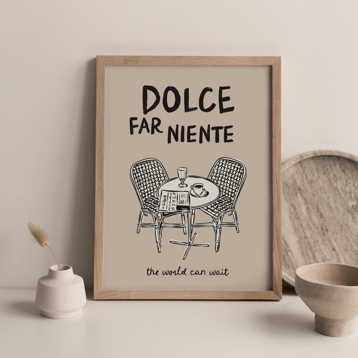Dolce Far Niente Poster, Minimalist Italian, Neutral White Line Drawing ...