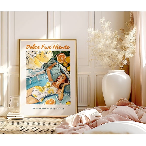 Dolce Far Niente Poster: Retro Italian Beach, Woman, Unframed Poster Size 16x24