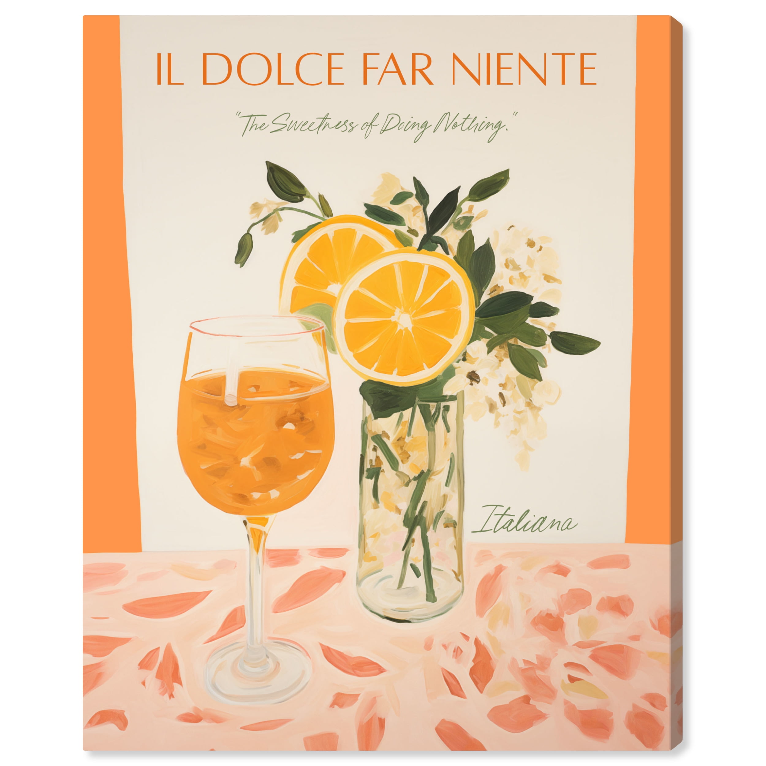 Dolce Far Niente Retro Summer Drinks Orange Canvas Wall Art