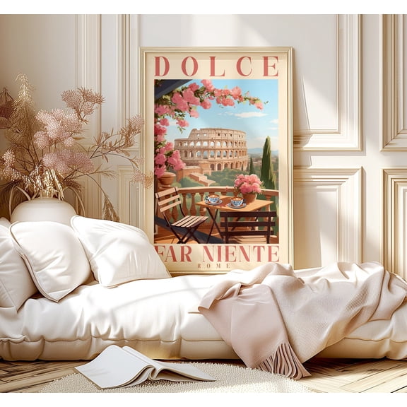 Dolce Far Niente Rome Poster: Colosseum, Italian Art, Coffee Lover, Unframed Poster Size 8x12