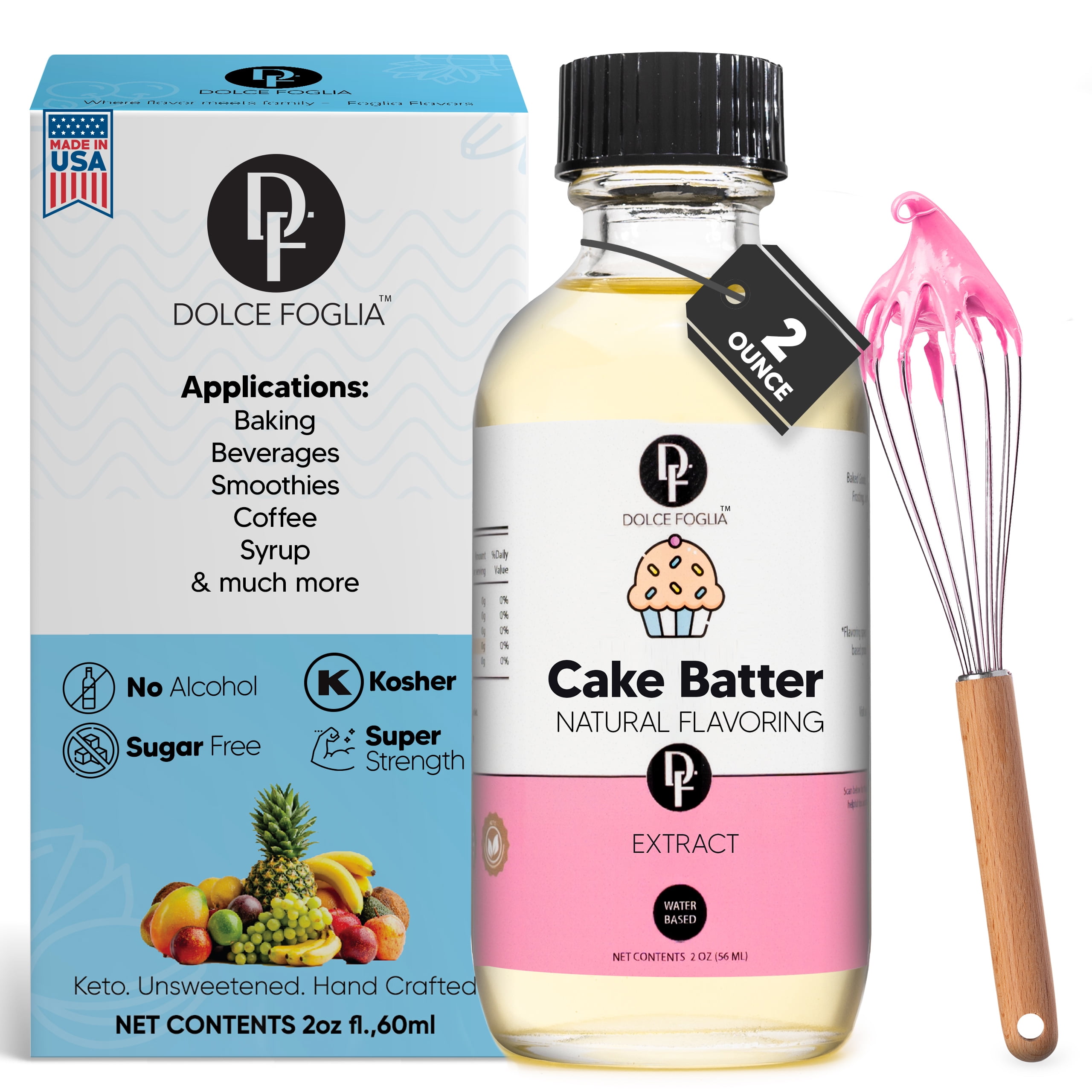 Dolce Foglia Natural Cake Batter Extract 2 Oz. Sugar Free