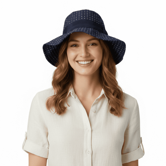 Dolce & Gabbana 100% Silk Black Polka Dot Bucket Hat with Floppy Brim-58 for womens