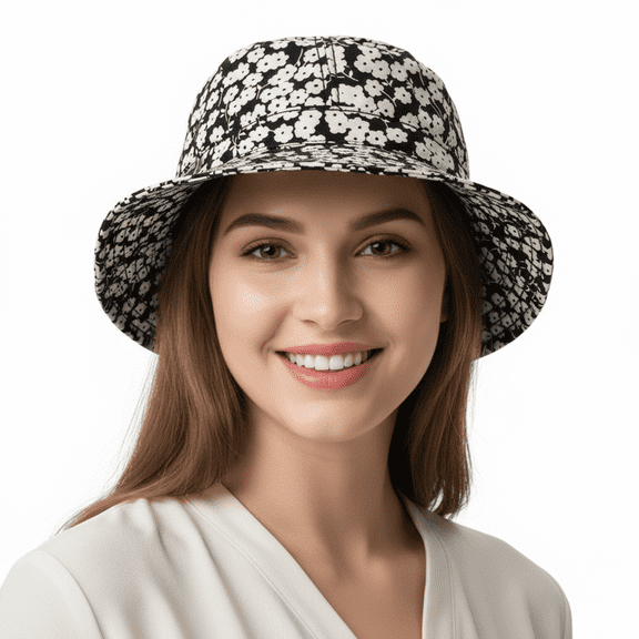 Dolce & Gabbana 100% Silk Black and White Floral Bucket Hat-58 for womens