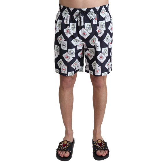 Dolce & Gabbana Black Card Deck Print Beachwear Swimshorts