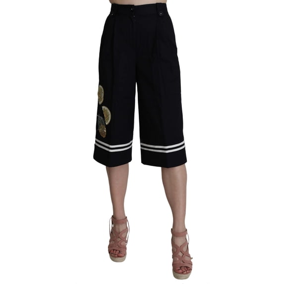 Dolce Gabbana Black Cotton Cropped Embellished Pants