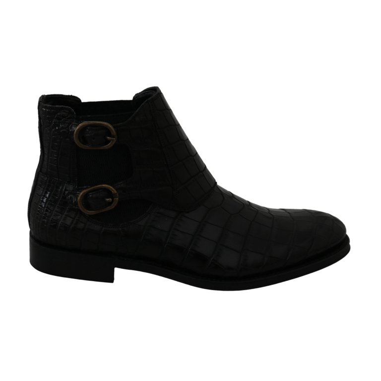 Dolce & Gabbana Black Crocodile Leather Derby Boots Men\'s Shoes Dolce & Gabbana Black Crocodile Leather Derby Boots Men main image 3