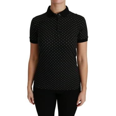 Dolce  Gabbana Black Dotted Collared Polo Shirt Cotton Top