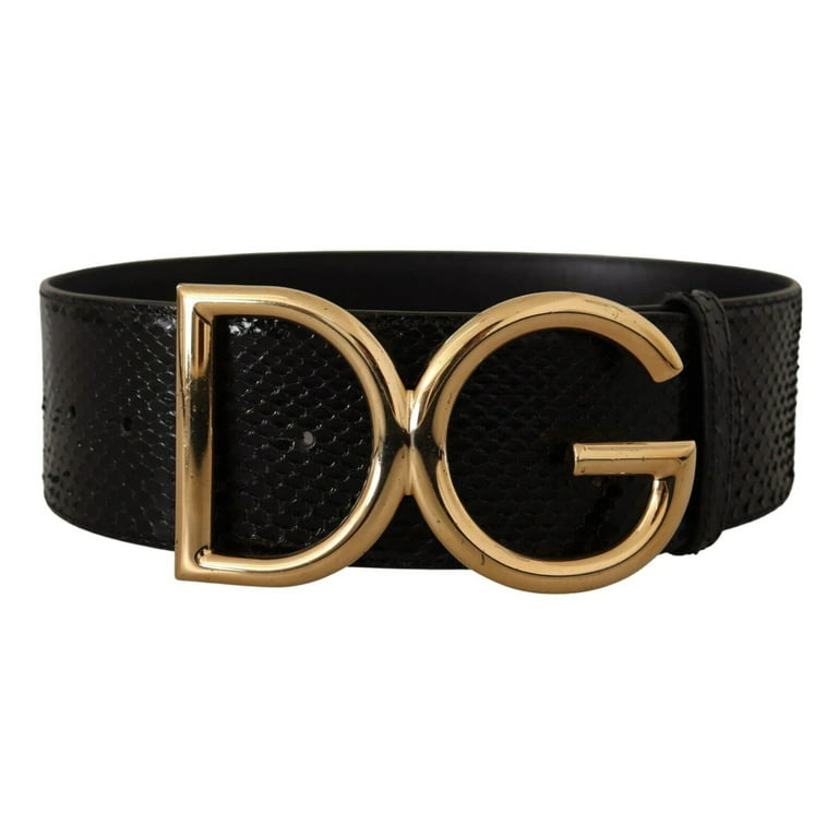 Dolce Gabbana Black Exotic Leather Gold DG Buckle Wide Belt