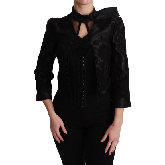 Dolce Gabbana Black Floral Jacquard Blazer Silk Jacket