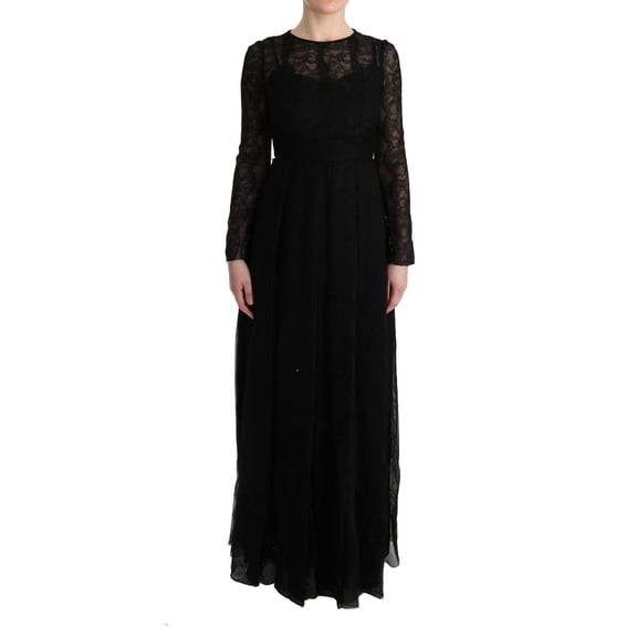 Dolce & Gabbana Black Floral Lace Sheath Silk Dress