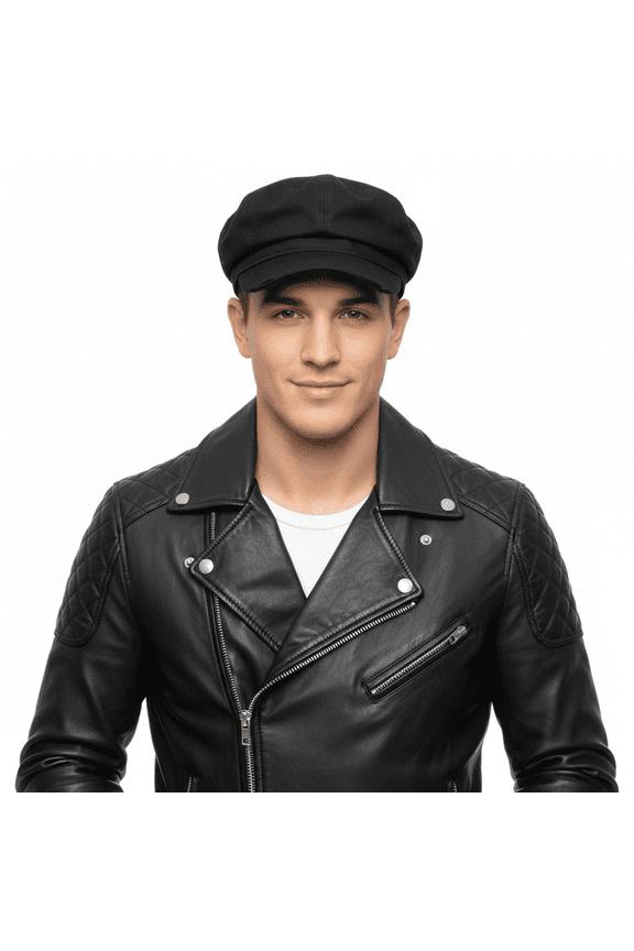 Black Frayed Cotton Signature Flat Cap-Adult M for mens