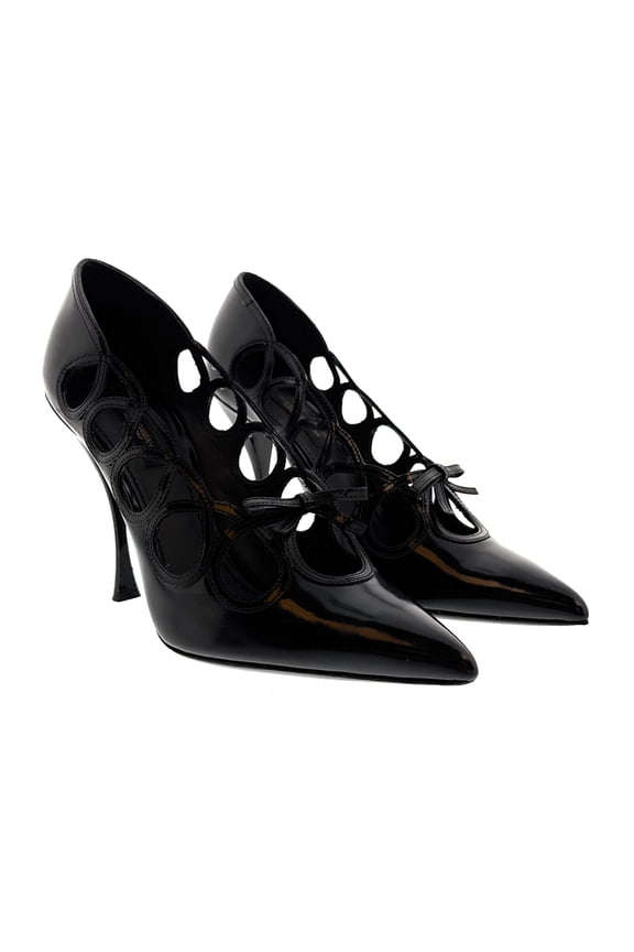 Black Glossy Patent Cut Out Heels-EU38 for womens