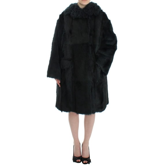 Dolce  Gabbana Black Goat Fur Shearling Long Jacket Coat