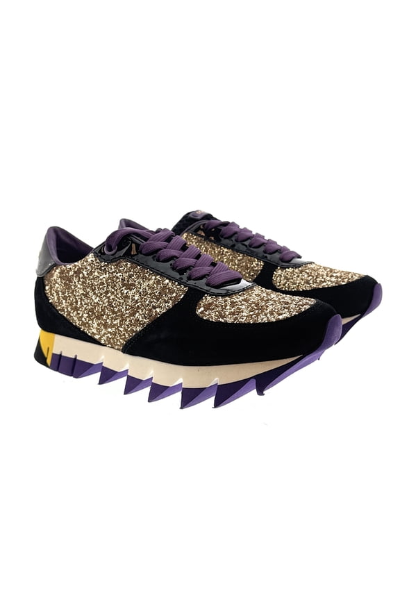Black/Gold Glitter Lace Up Low Top Sneakers-EU36.5 for womens