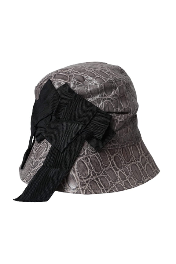 Dolce Gabbana Black Gray Patterned Leather Bucket Hat