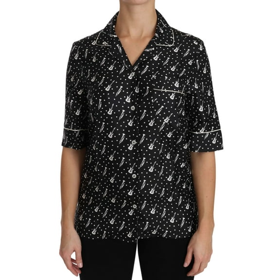 Dolce & Gabbana Black Guitar & Trumpet Print Silk Shirt Top