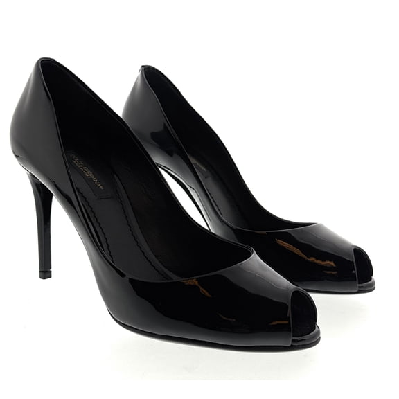 Dolce & Gabbana Black Patent Leather Peep Toe Pumps-EU36 for womens