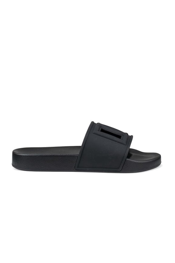 Black Rubber Slides With Embossed Logo Black (Men's)