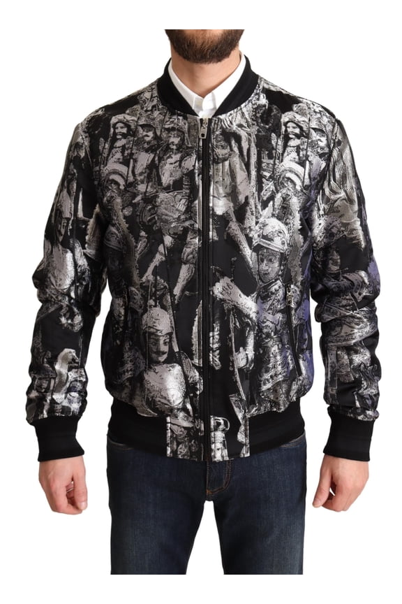 Dolce Gabbana Black Silver Puppi Motive Bomber Jacket