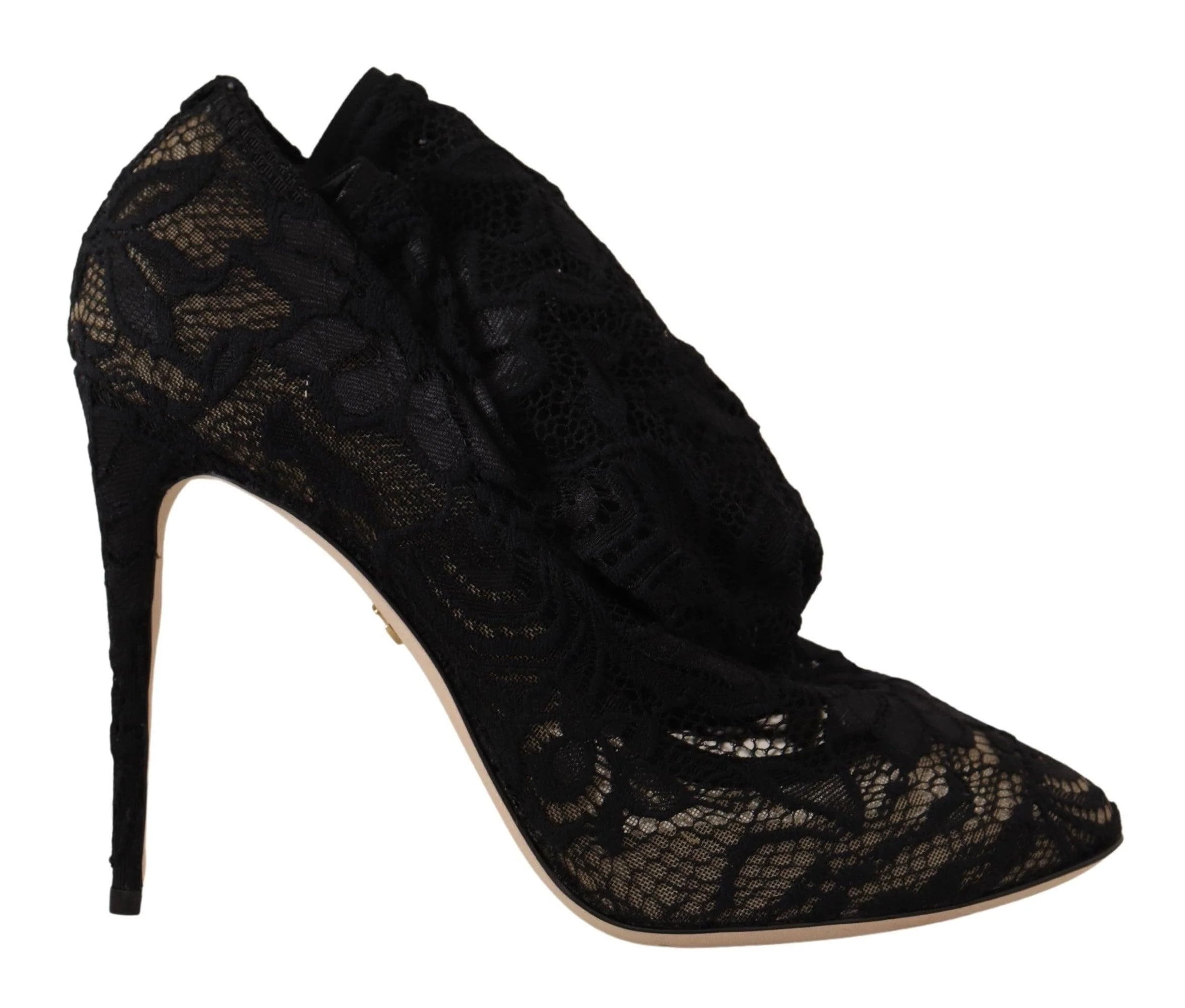 Dolce & Gabbana Black Stretch Socks Knee High Booties Shoes