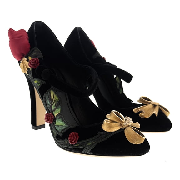 Dolce & Gabbana Black Velvet Embellished Vintage Heels-EU35.5 for womens