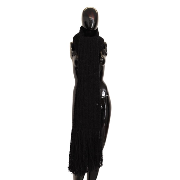 Dolce Gabbana Black Virgin Wool Knitted Wrap Shawl Scarf