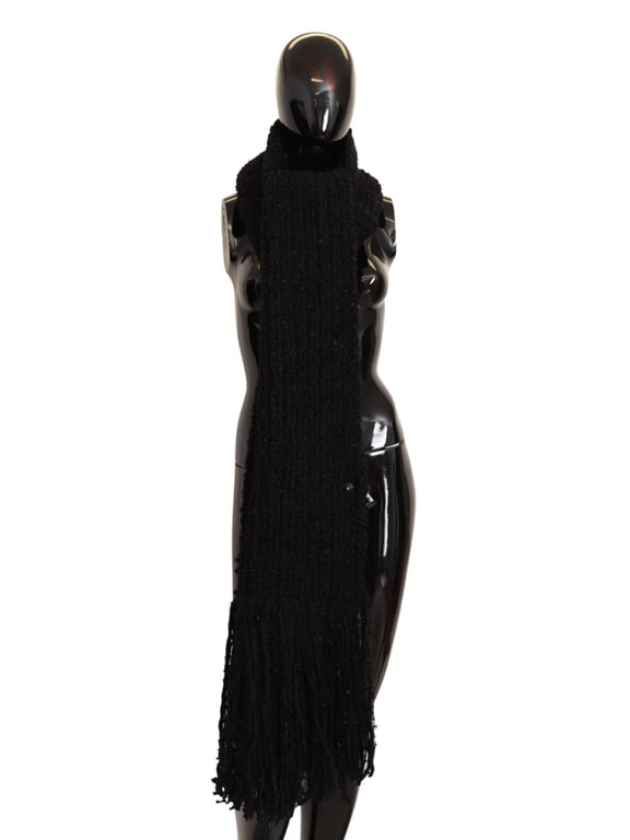 Dolce Gabbana Black Virgin Wool Knitted Wrap Shawl Scarf