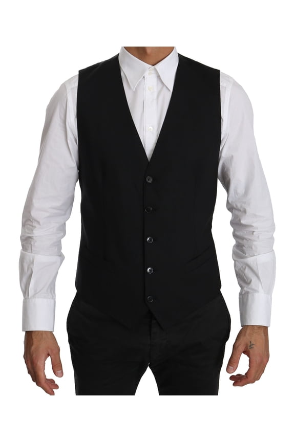Dolce Gabbana Black Waistcoat Formal Gilet Dress Wool Vest