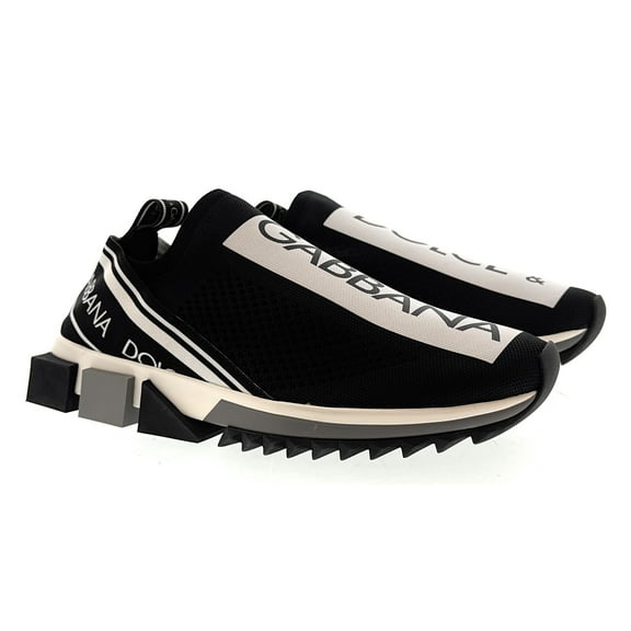 Dolce & Gabbana Black/White Logo Knit Slip On Sneakers-EU35 for womens