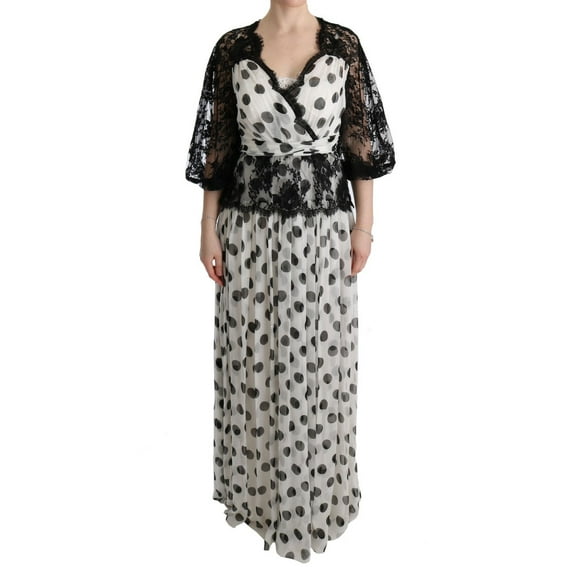 Dolce Gabbana Black White Polka Dotted Floral Dress