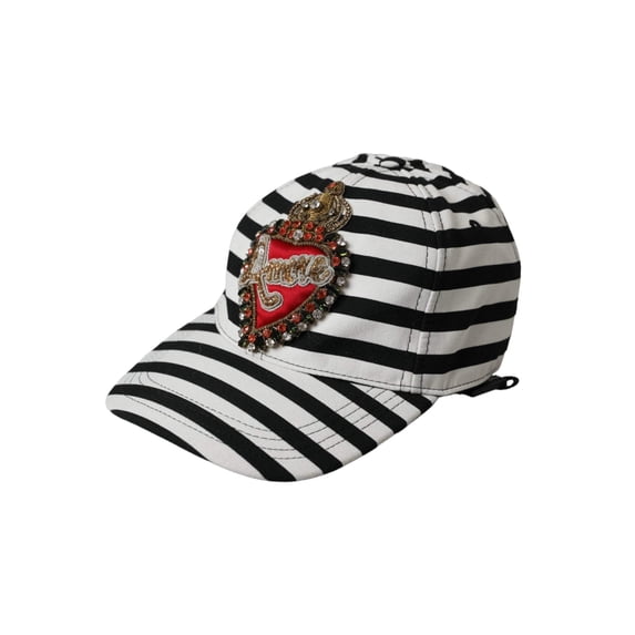 Dolce Gabbana Black White Stripe Amore Heart Applique Baseball Hat