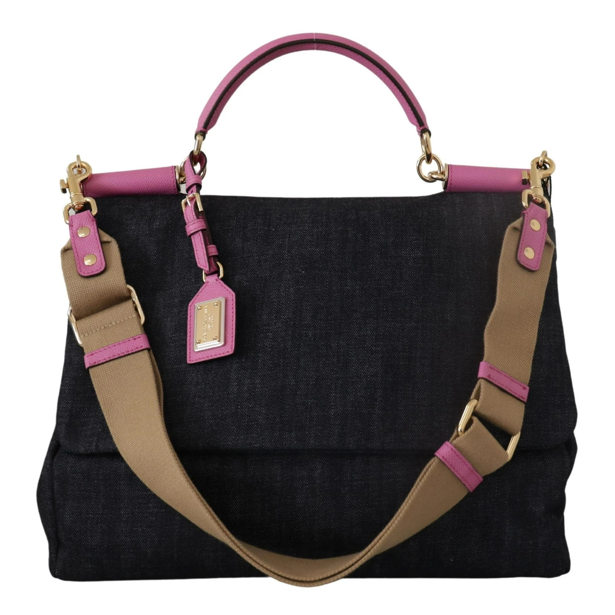 Dolce & Gabbana Blue Denim Pink Leather Sicily Shoulder Satchel Bag