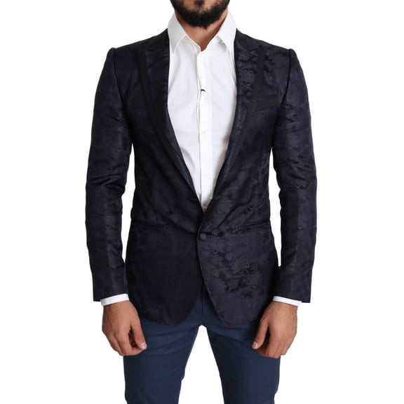 Dolce & Gabbana Blue Floral Jacquard Silk Coat MARTINI Blazer