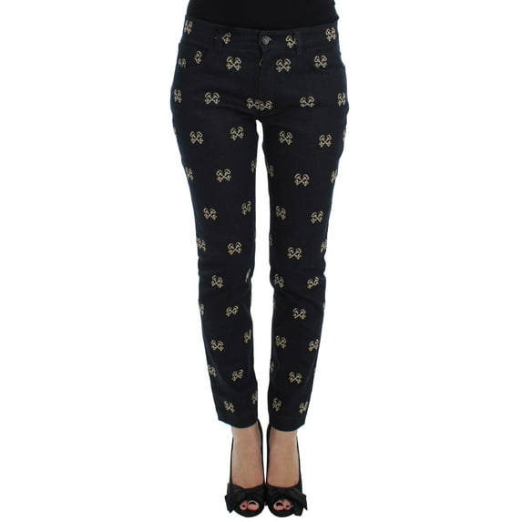 Dolce Gabbana Blue Key Embroidered Slim Fit KATE Jeans