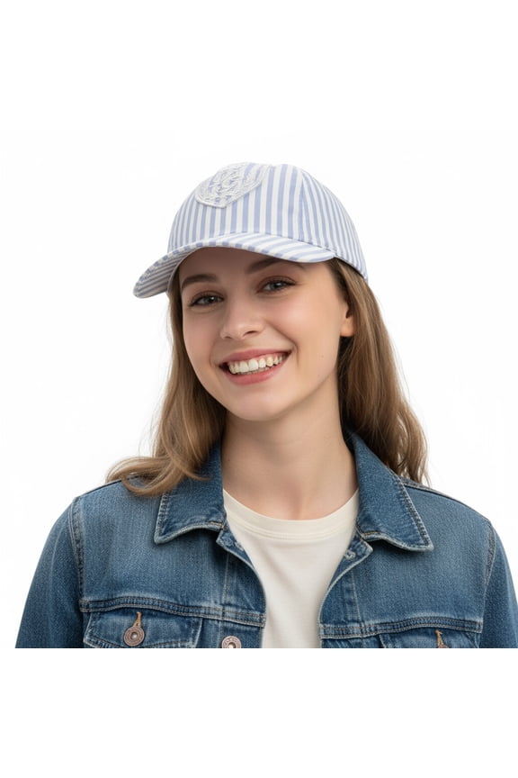 Blue  White Classic Striped Cap for Womens