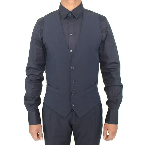 Dolce & Gabbana Blue Wool Formal Dress Vest Gilet
