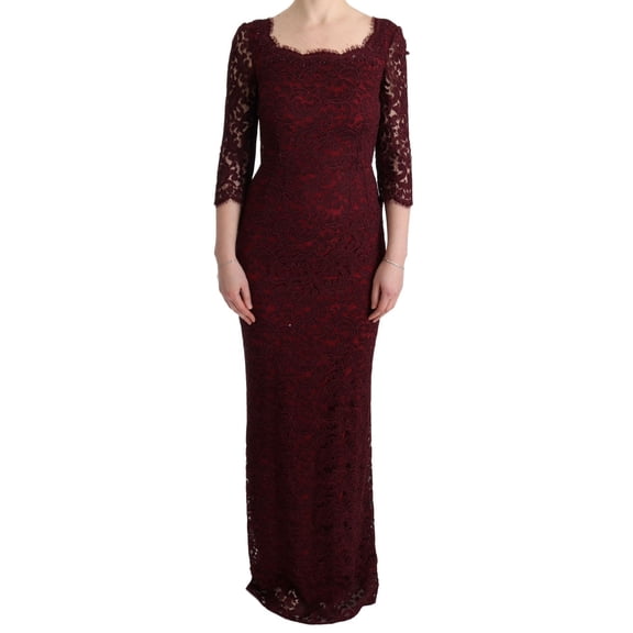 Dolce & Gabbana Bordeaux Floral Ricamo Sheath Long Dress