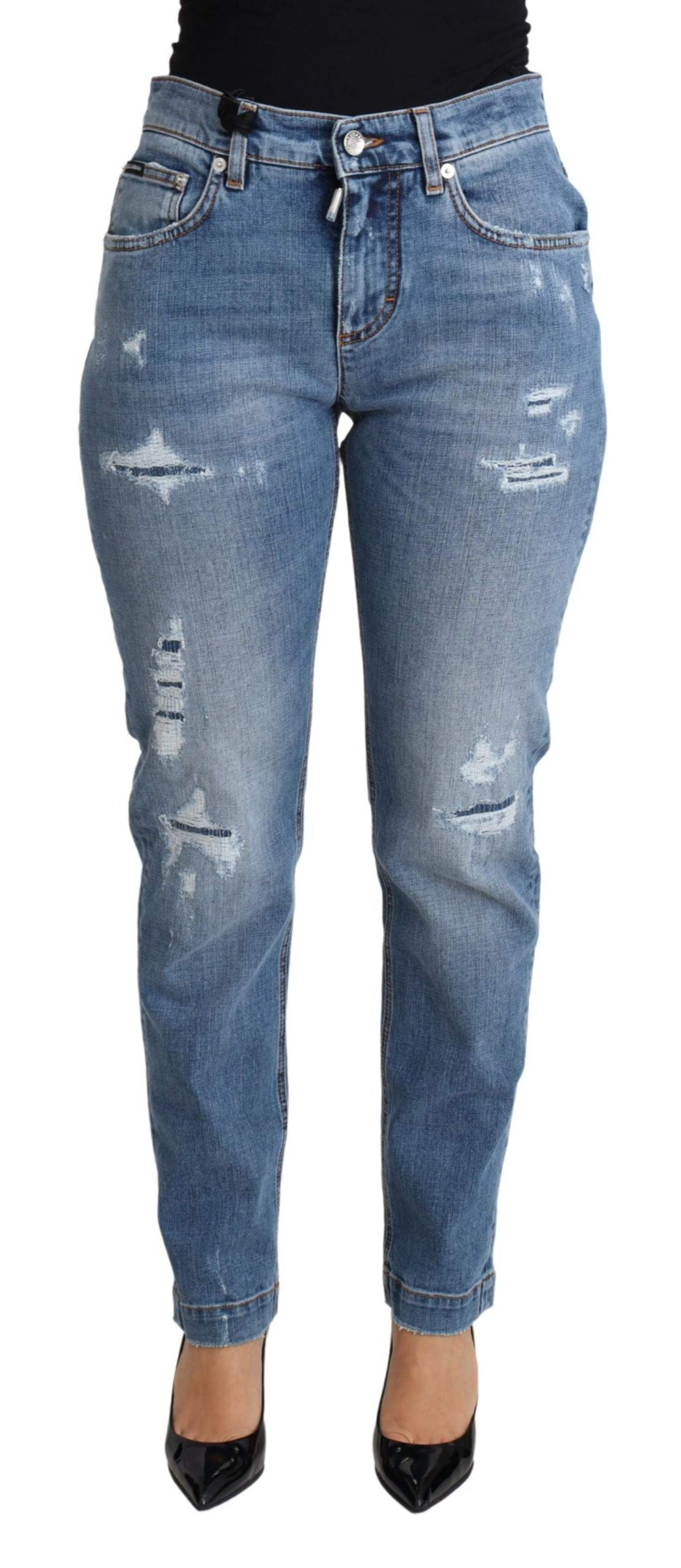Dolce & Gabbana White Tattered Skinny Denim Cotton Stretch Jeans