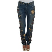 Dolce Gabbana Crystal Roses Heart Embellished Jeans