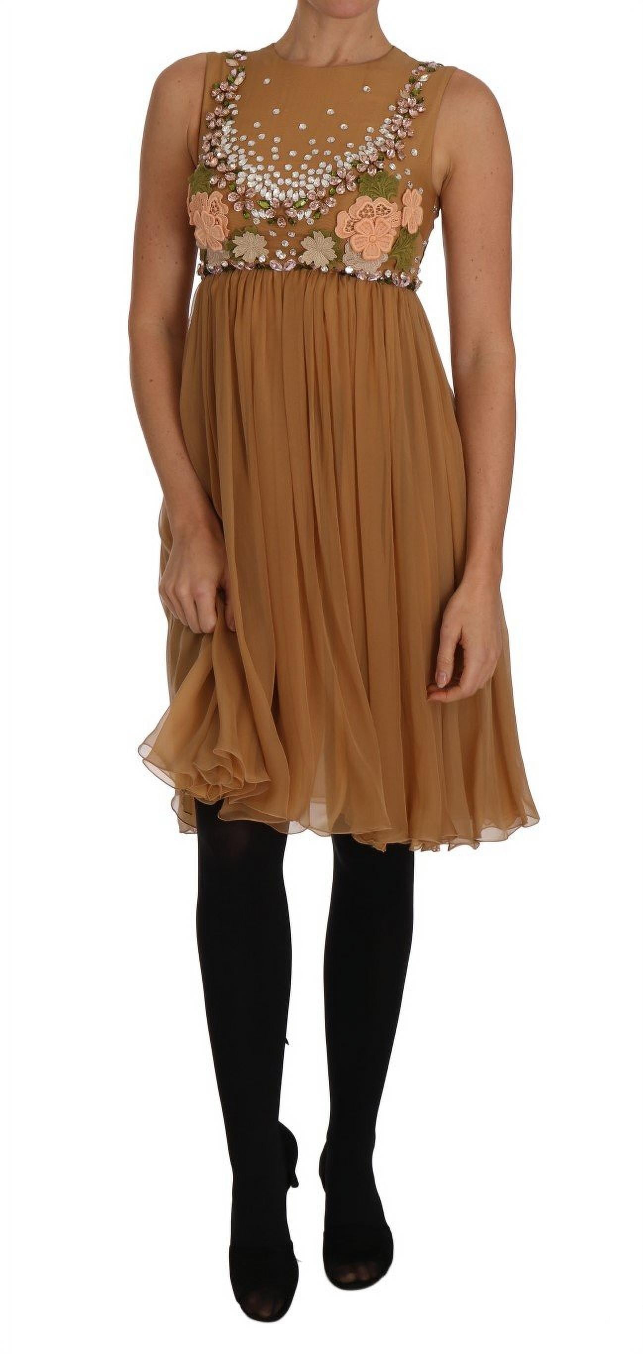 dolce and gabbana brown dress Dolce & Gabbana Elegant Brown Long Sleeve Wrap Dress IT38 main image 1