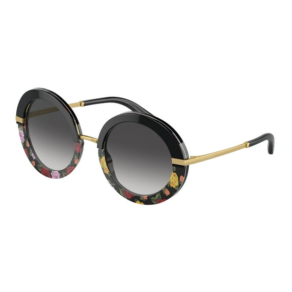 Dolce & Gabbana DG 4393 Plastic Womens Round Sunglasses Flower Print on Black 52mm Adult