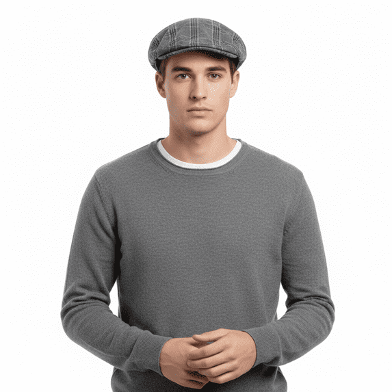 Dolce & Gabbana  Dark Grey Plaid Vintage Flat Cap-58 for mens