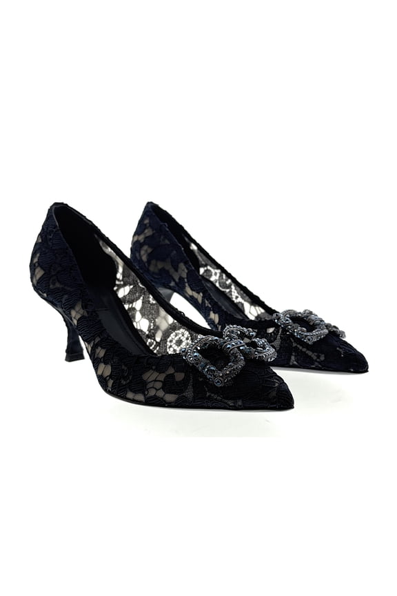 Deep Navy Floral Lace  Kitten Heels-EU35.5 for womens
