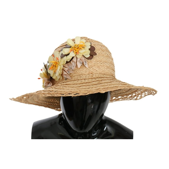 Dolce Gabbana Beige Wide Brim Floral Bucket Capello Hat